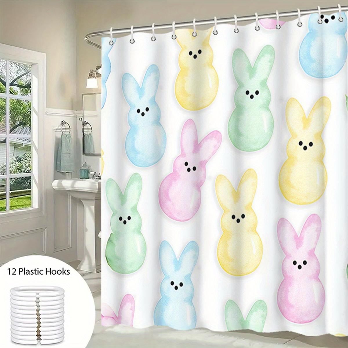 

1pc Shower Curtain - Rustic Easter Bunny with Eggs and Flowers on Wooden Background Waterproof W90XH180cm