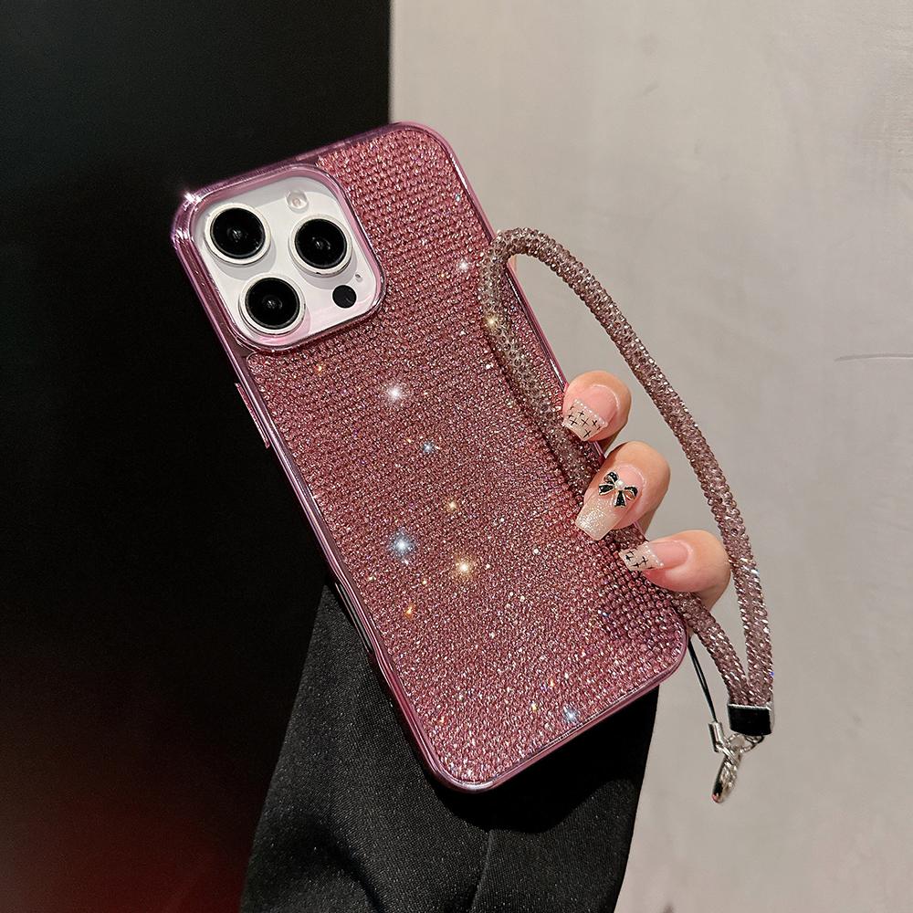 Custodia Lussuosa Bling in Pelle PU per iPhone 16 Pro Max 15 Plus 14 13 12 11 con Cinturino Diamantato Glitterata Antiurto Anti-Caduta