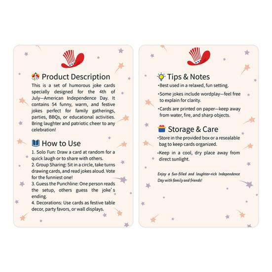 1 Set 4. Juli 54 Witzkarten Unabhängigkeitstag Thema Witze Papierkarten Kinder Erwachsene Familienparty Interaktives Brettspiel