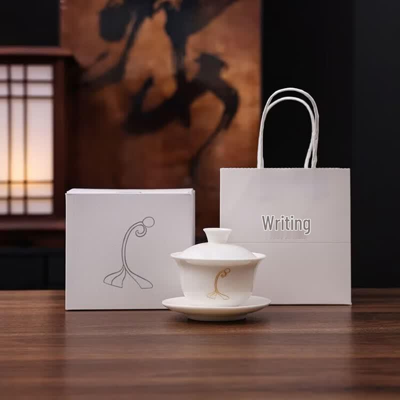 Wenmo Xiangyang Sheep Fat Jade White Porcelain Sancai Gaiwan Tea Bowl