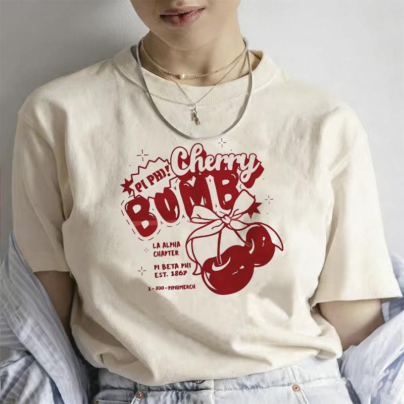 2026 Y2k 90s Cherry Print T-shirt Girl Casual Short Sleeve O Neck Top for Summer Female Clothing T Shirt Women Summer Tee