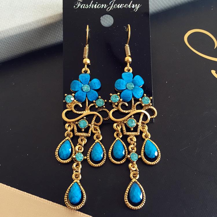 Vintage court gem set earrings long temperament bohemian earrings niche earrings women