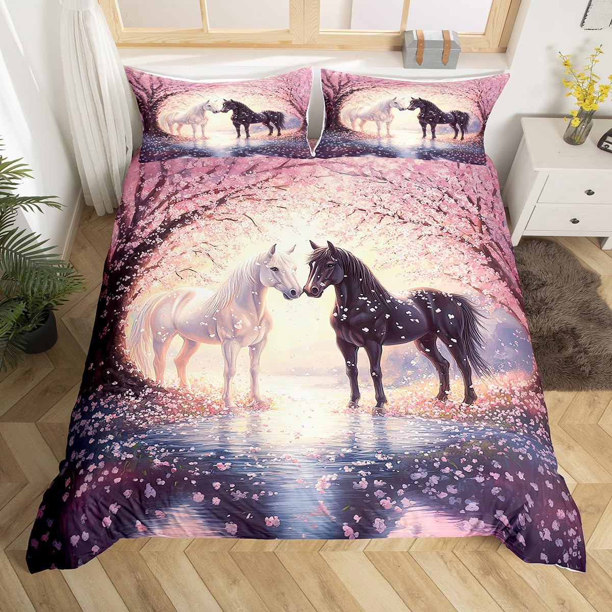 

Boys Girls Horse Bedding Set Full SizeGalloping Horse Duvet Cover Western Farmhouse Comforter Cover Wild Animal Bedspread Cover EU Single(135x200cm)