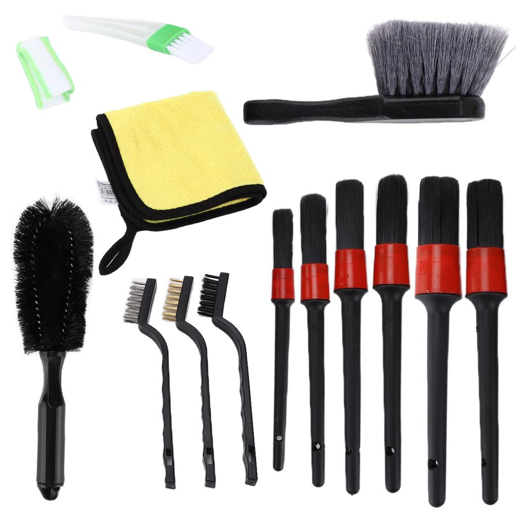 14 st Bilvårdsborstkit Mikrofiberduk för Rengöring Hjul Interiör Instrumentbräda Motor