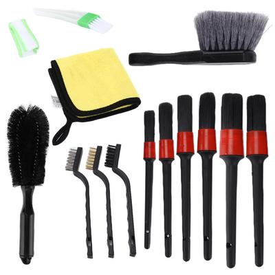 14 st Bilvårdsborstkit Mikrofiberduk för Rengöring Hjul Interiör Instrumentbräda Motor