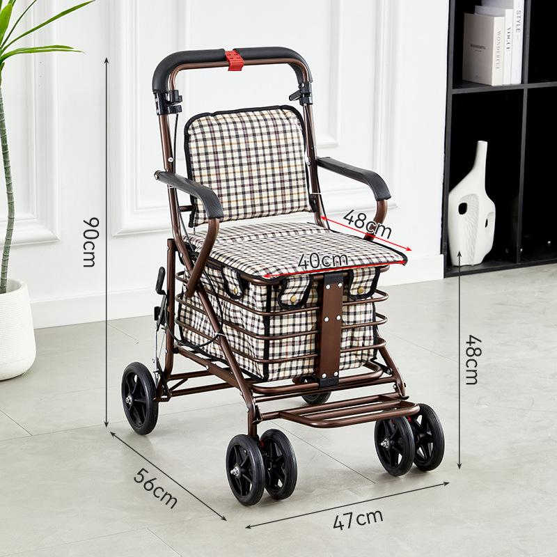 Foldable Mobility Scooter: Pushable & Rideable Elderly Walker with Four Wheels, Portable Shopping Assistant