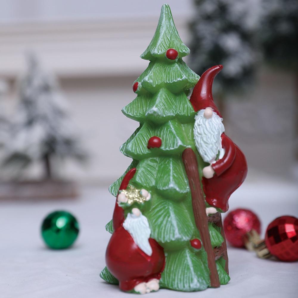 Resin Santa Claus Figurine Resin Material Novelty Christmas LED Light Decorations Climbing Tree Santa Tree Desktop Statues