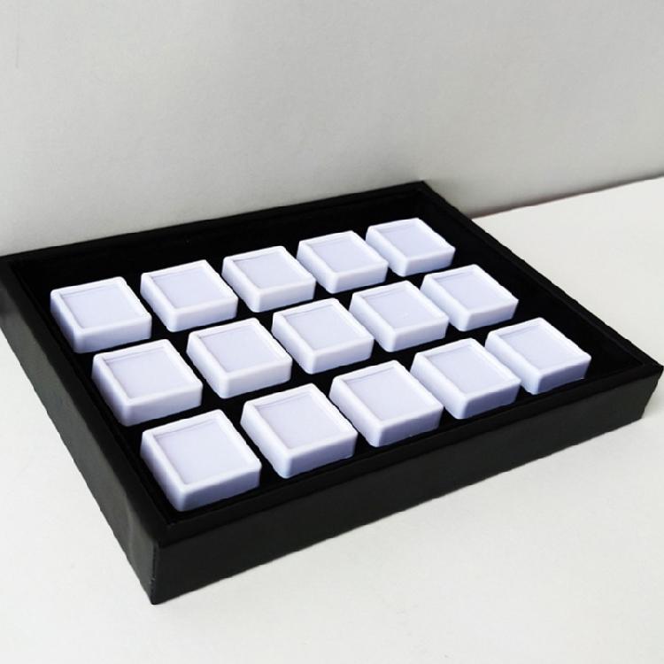15Pcs Compact 3Cm Square Jewelry Storage Boxes With Clear Covers And PU Padding For Secure Gems Protections
