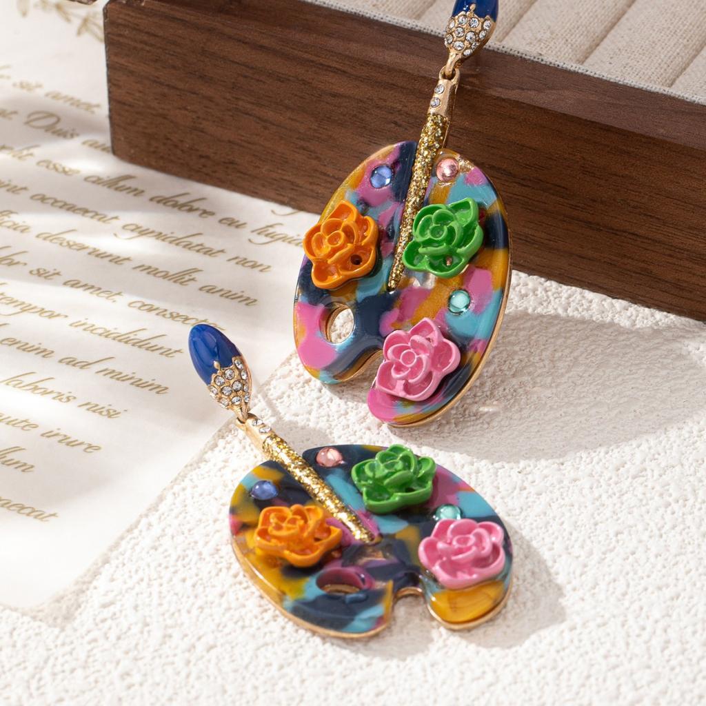 Color Inlaid Petal Shape Stud Earrings, Light Luxury Trend Earrings