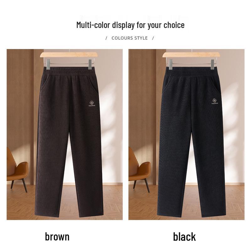Mom's Velvet Winter Straight-Leg Elastic Waist Pants - Thick, Slimming, Versatile, Long, Deep Crotch for Grandma