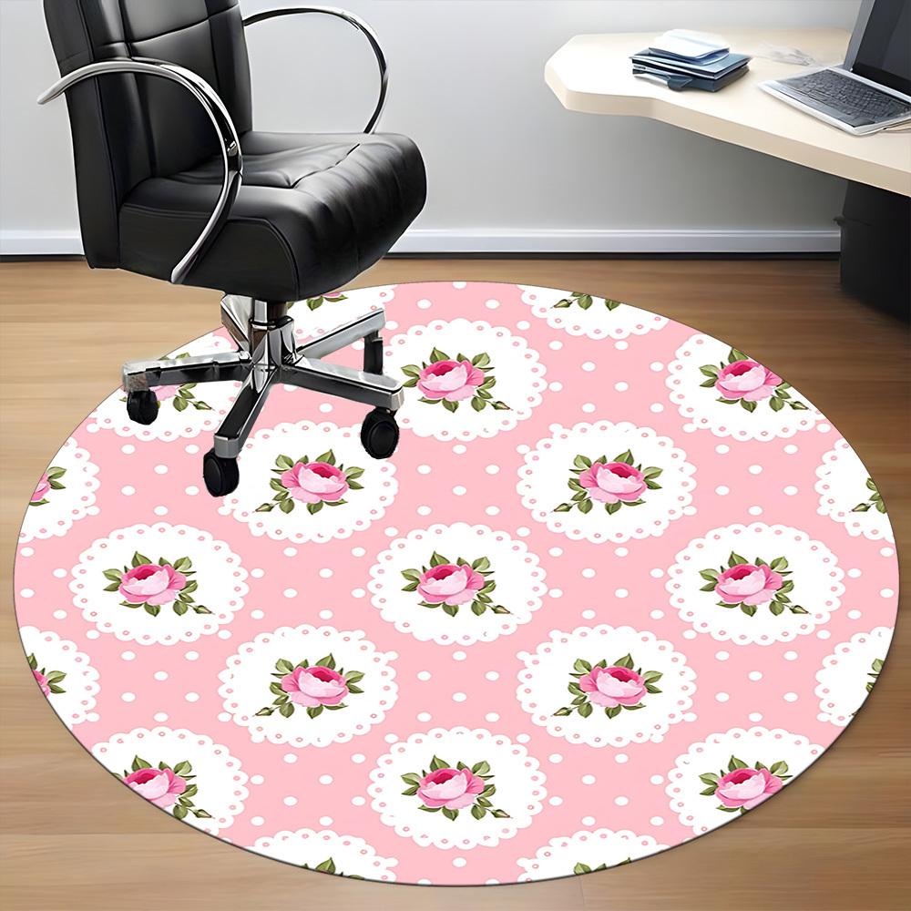 1pc Floral Pattern Office Round Rug, Non-slip, Soft and Durable Office Rug for Interior Decoration, Perfect for Office, Beautiful Decoration yy2603240