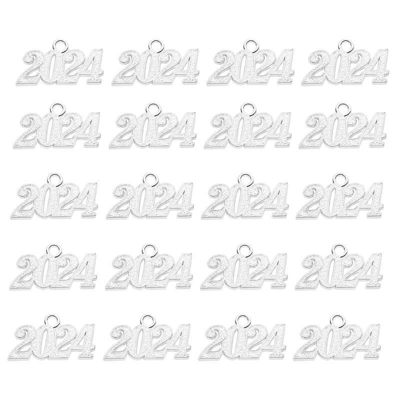 

19x34mm Metal Alloy Year Charm 2024 Pendant for Jewelry Making DIY Handmade Craft Letter Pendants Gold Silver Color