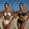 2026 Solid Color Tube Top High Waist Metal Pattern Accessories Split Swimsuit Bikini