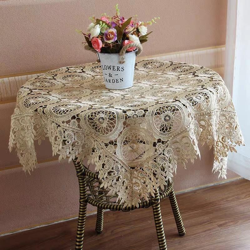 New French Water-Soluble Lace Tablecloth Embroidery Crochet Hollow Fabric Bedside Table Dustproof Multi-Purpose Cover Towel