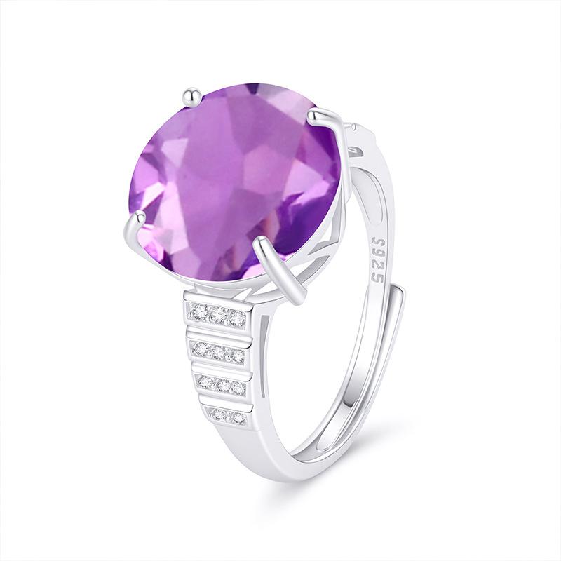 

Women 925 Sterling Silver Ring Natural Crystal/Topaz 12mm Adjustable Open Finger Ring Jewelry adjustable open ring