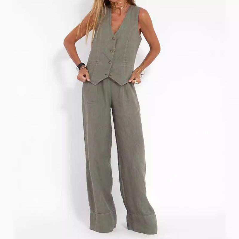Sleeveless Casual Suit2024 Women New Arrival Fashion Vest Pants Patchwork Sleeveless Casual Suit