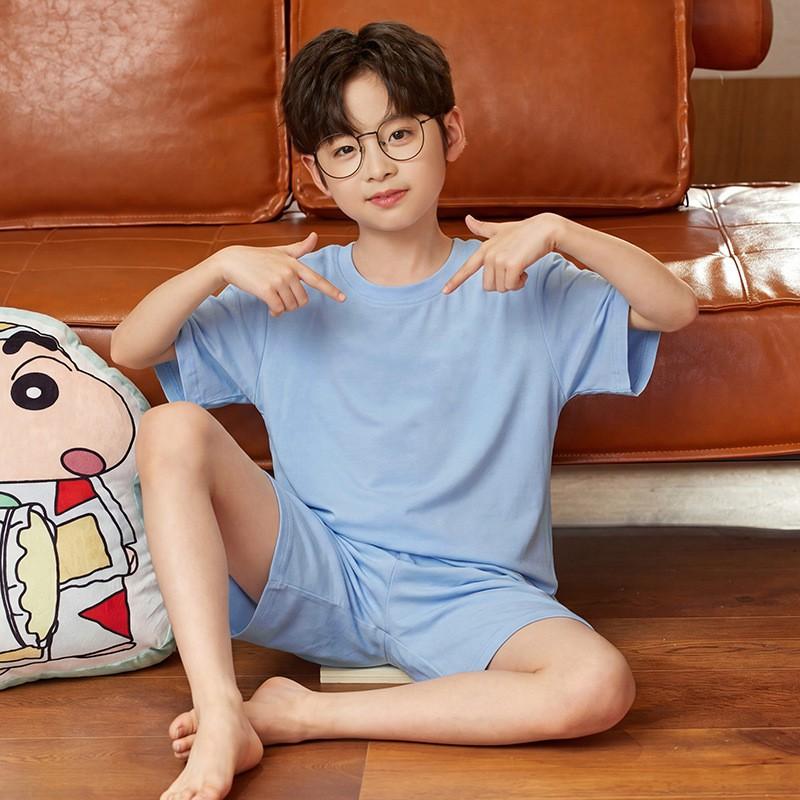 Boys Pajama Set Short Sleeve Cartoon Print Modal Sleepwear Lightweight Home Wear Kids 8