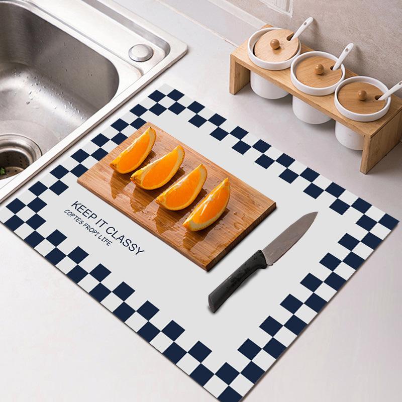 1pc Solid Color Drying Mat Non-Slip Absorbent Mat Tableware Kitchen Counter Drain Mats Placemats for Table