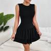 Women's Fashion Solid Color Ruffled Skirt Sleeveless Pleated Dress