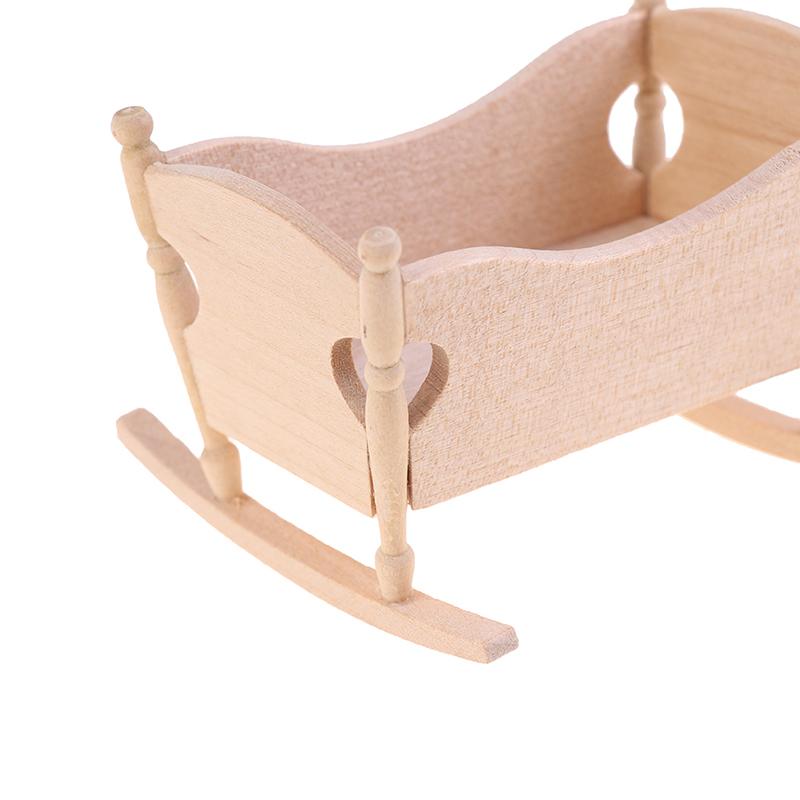 1:12 Puppenhaus Miniatur Holz Baby Wiege Bett Rollenspiel Möbel Dekoration