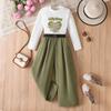 Girls' Fashionable Outfit - Autumn Children's Casual Military Green Work Pants Two-piece Set