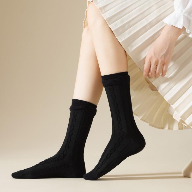 Dui Dui Socks Women's Autumn Dark-patterned Mid-calf Socks Twisted Double Flared Long Calf Socks Cotton Breathable Women's