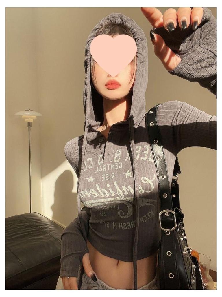 American Wasteland Style Y2K Women's Jazz Dance Hooded Knit Sweater