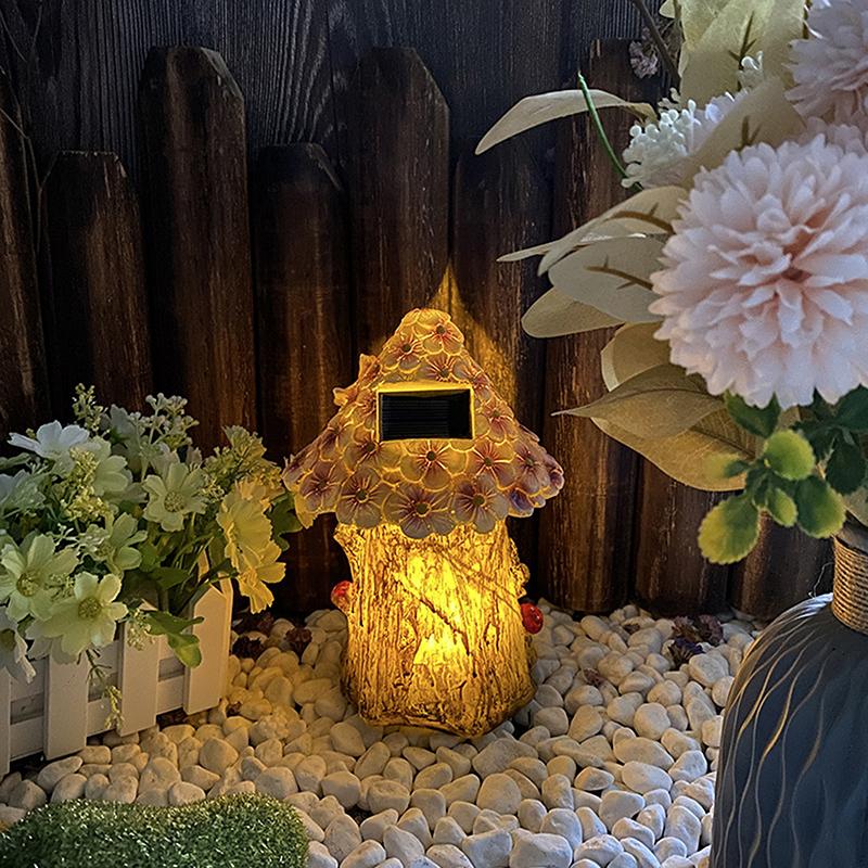Fairy Garden House Solar Outdoor Statue Light Up Resin Cute Mini Mushroom Figurines Lawn Decorations For Yard Miniature House