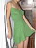 In-Stock Green Retro French-Style Spaghetti Strap Dress - Slimming & Flattering Spring/Summer Short Skirt for Women