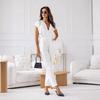 Sexy Slim Waist Wide Leg Jumpsuit Dolman Neck Short Sleeve Polka Dot Solid Color Trousers