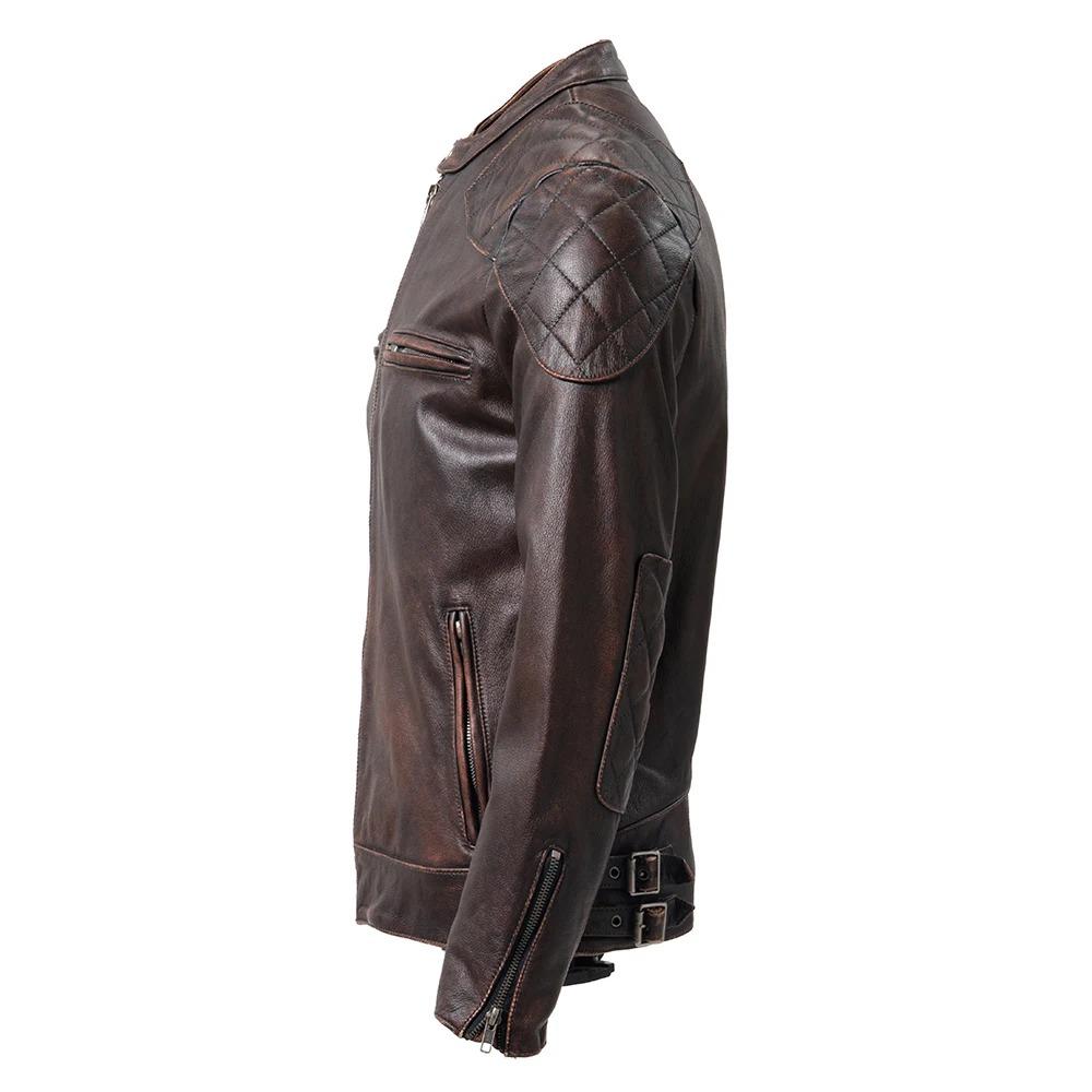 Giacca da motociclista in vera pelle da uomo vintage di taglia cinese, in pelle di mucca naturale, cappotto maschile autunnale