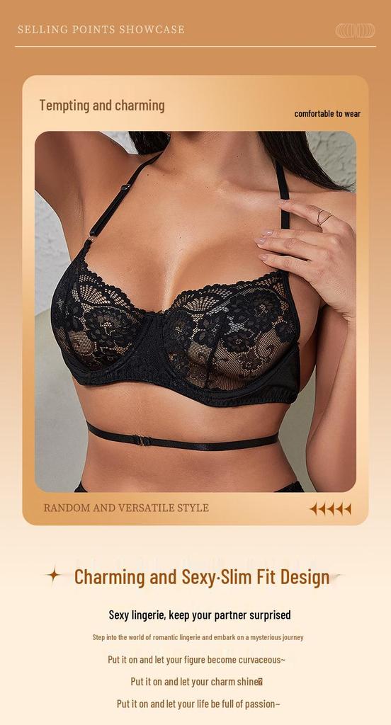 Black Lace Halter Bra & Panty Lingerie Set