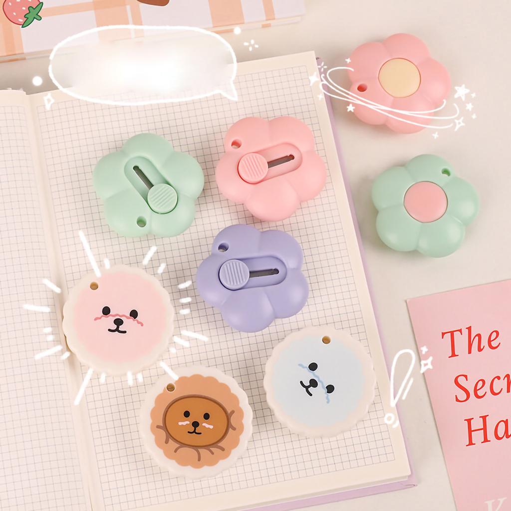 Cute Box Cutter Small Portable Multifunctional Cute Color Flower Box Cutter with Hanging Hole