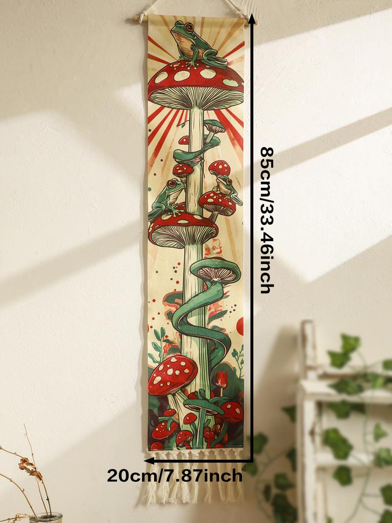 1pc Boho Mushroom and Frog Tapestry Wall Hanging, Retro Jungle Art Decorative Tapestry Banner,Wall Decor for Living Room Bedroom