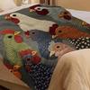 Fun Chicken Head Pattern Plush Blanket Chicken Head Pattern Printed Farmhouse Blanket Vintage Soft Cozy Colorful Rooster Flannel Blanket