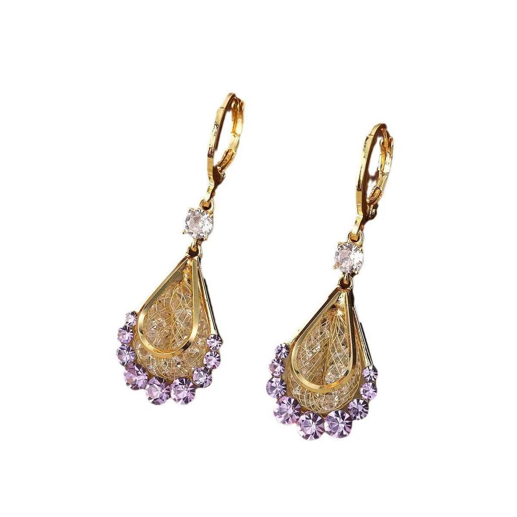 Rhinestone Water Drop Double Layer Mesh Earrings - Elegant Niche Fashion for 2026