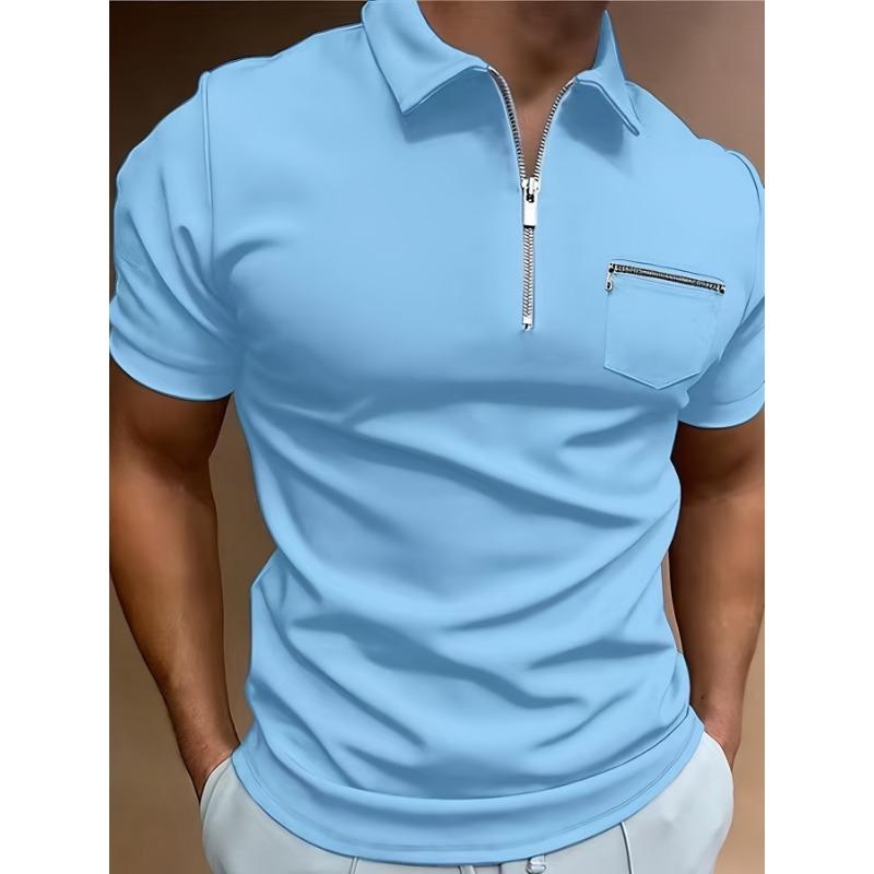 Men's Half-Zip Slim Fit Polo Shirt Casual Breathable Short Sleeve Top with Chest Pocket