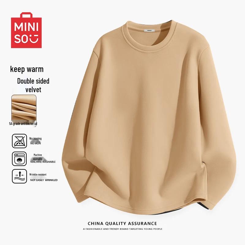 MINISO Men's Fleece Lined Crew Neck Long Sleeve Thermal T-Shirt
