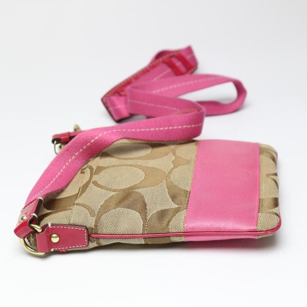 COACH Signature Diagonal Shoulder Bag leather Khaki x Pink Women 10129 Used