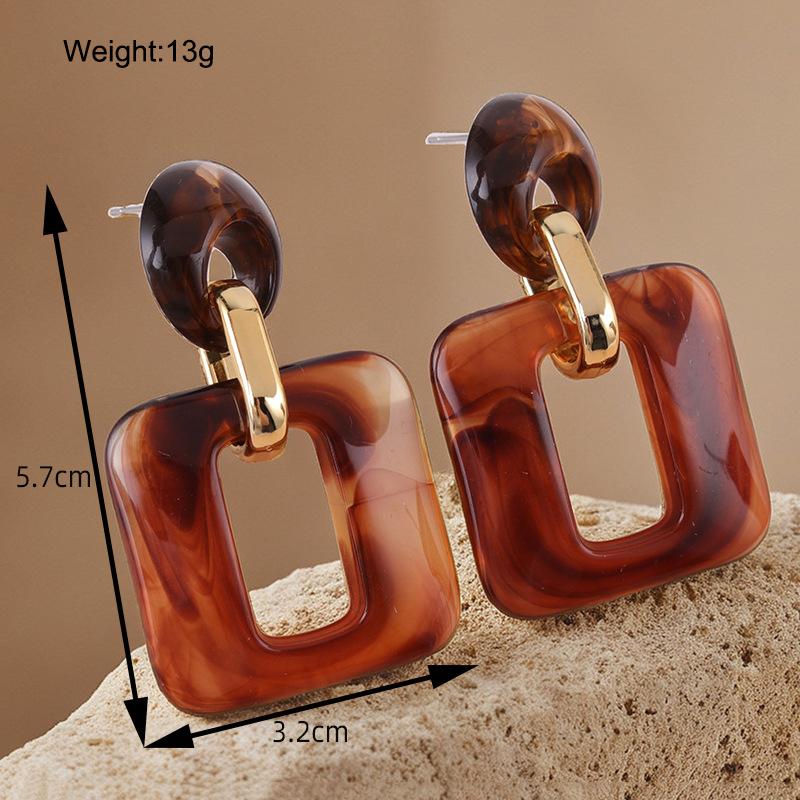 Orecchini a goccia quadrati in resina acrilica alla moda per donna, geometrici cavi, grandi, statement, con perno in acciaio, orecchini, gioielli