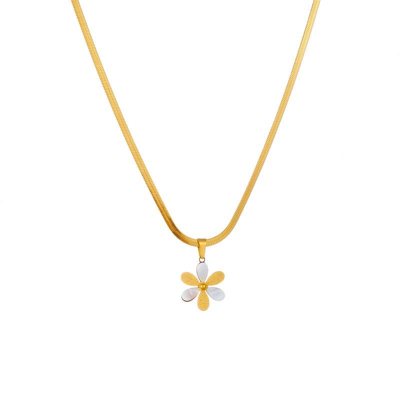 Elegant Daisy Necklace: White Shell Chrysanthemum Pendant On Non-Fading Titanium Steel Chain