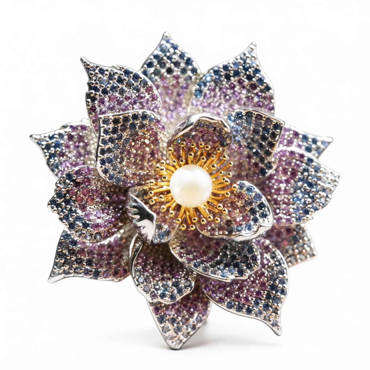 Bo Xin Yun Luxury Lotus Brooch with High-End Freshwater Pearl