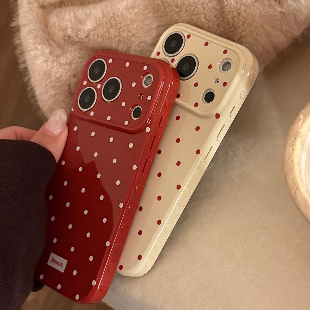 Full-Screen White Wine Red Polka Dot Print Phone Case for iPhone 17promax 17pro 13 14 15 16 Pro Max Protective Soft Cover