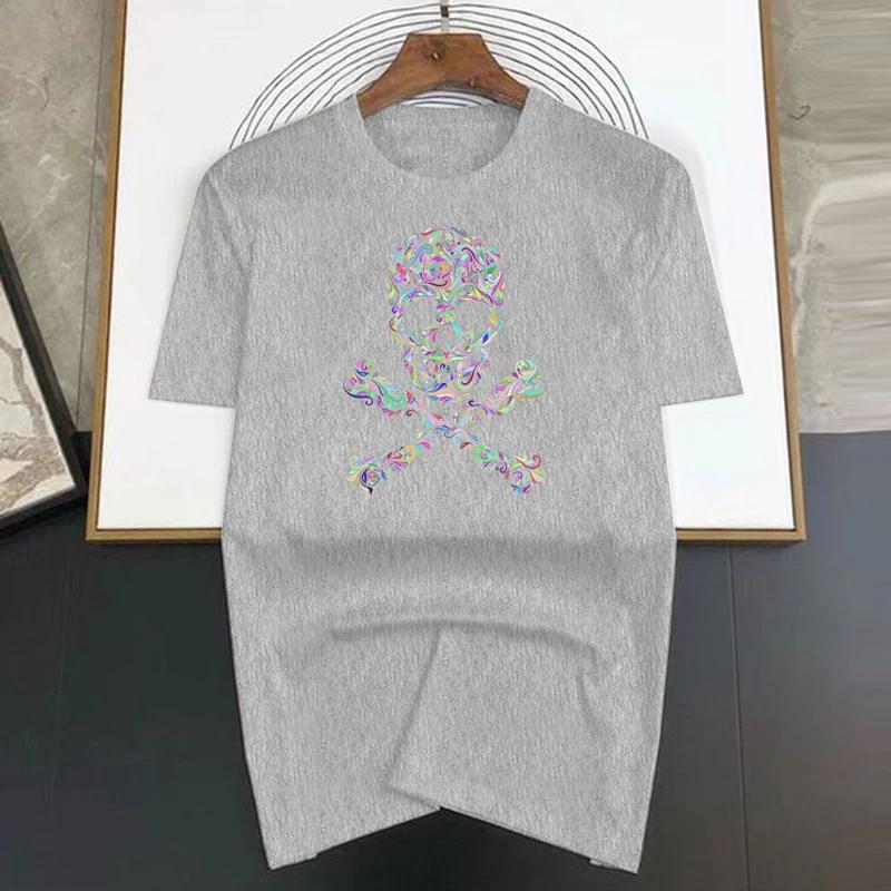 Black and White Shard Skull Print Summer High Quality T-shirt Unisex Unisex Cotton Short Sleeve Casual Tees Oversized Streetwear