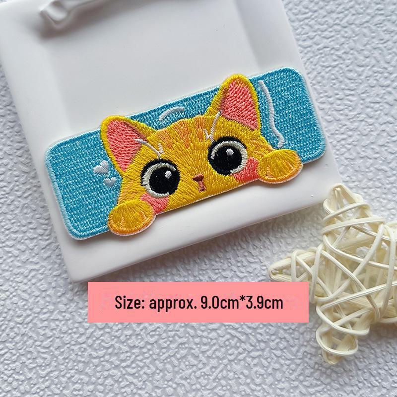 Remendo autoadesivo sem costura de gato de desenho animado de três cores para reparo de jaquetas infantis