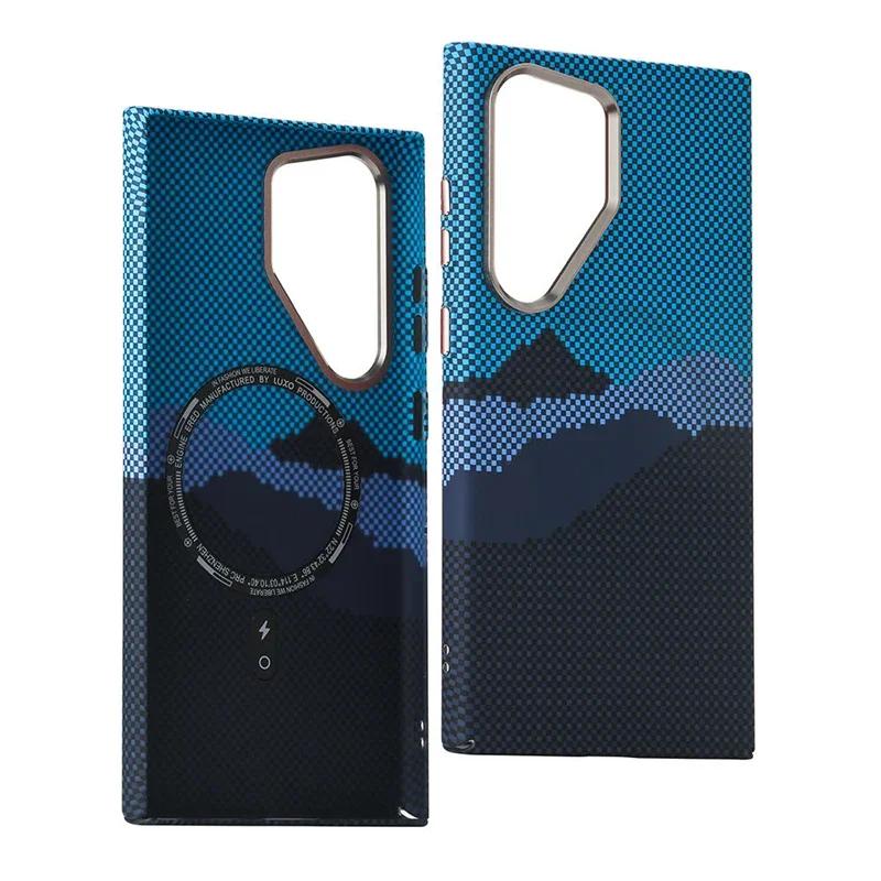 Fashion Carbon Color Texture Magnetic Case For Samsung Galaxy S26 S25 S24 S23 Ultra Metal Lens Wireless Charging Hard PC Cover
