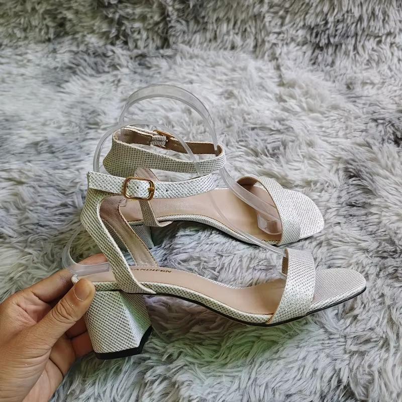 Women's Sandals Silver Gold Summer Open Toe Ankle Strap Comfort Low Block Chunky High Heels Party Dress Sexy Pumps Wedding Shoes