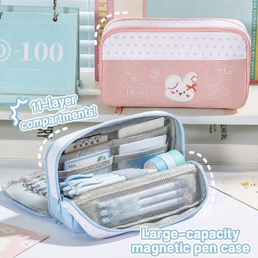 Large Capacity Pencil Case Polka Dot Print Pencil Pouch Multifunctional Stationery Pouch Students