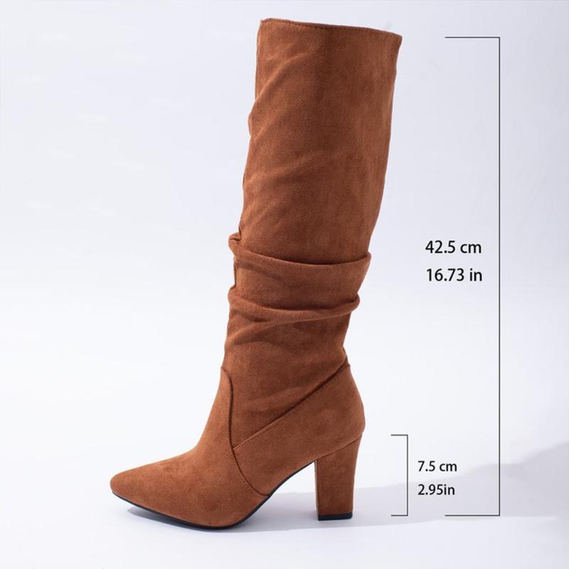 

Модные Элегантные Кремово-Белые Сапоги до Колена из Искусственной Замши Женские Остроносые на Блочном Каблуке Пуловерные Длинные Ботильоны Женские Осенние Плиссированные Дизайнерские Высокие Ботфорты 42