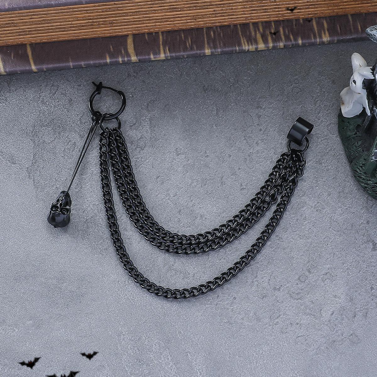 Retro Punk Rock Chain Brooch Earring - Korean Style Hip Hop Accessory